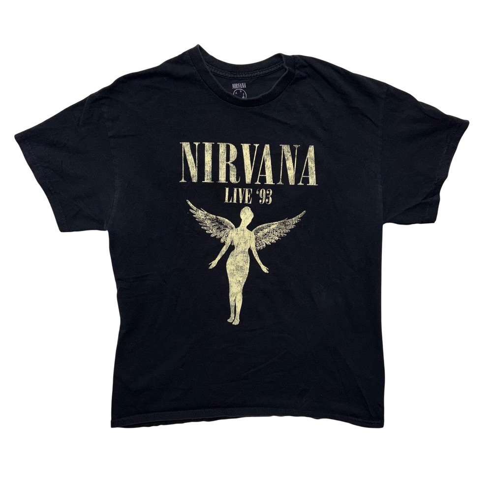 Nirvana Live 93 In Utero Tour Graphic T-Shirt Mens Large Black Cotton